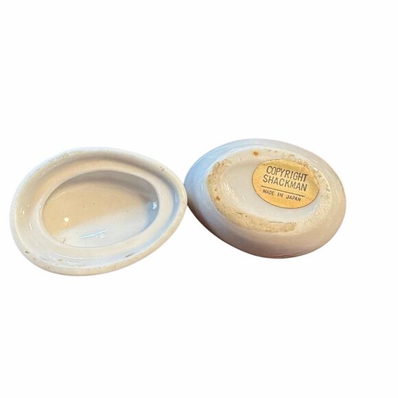 Vintage shackman made in Japan Ceramic Egg Trinket Box Rose lid Dish 1-1/2” x 2” - Picture 2 of 8